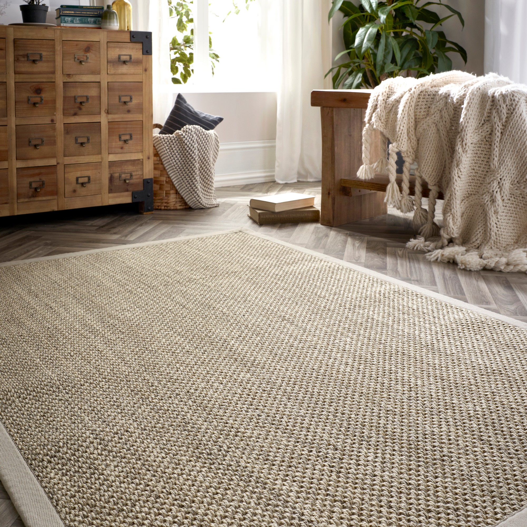 Origins Sisal Woven Border Textured Rug in Warm Natural buy online from 